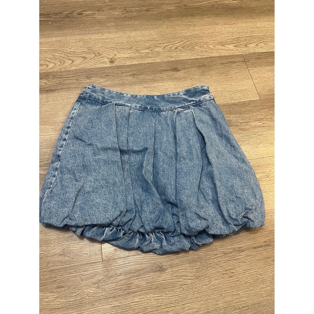 Future Collective Blue Denim Bubble Skirt Medium Wash Jean Mini Skirt Size S